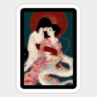 Geisha and white dragon 94011 Sticker